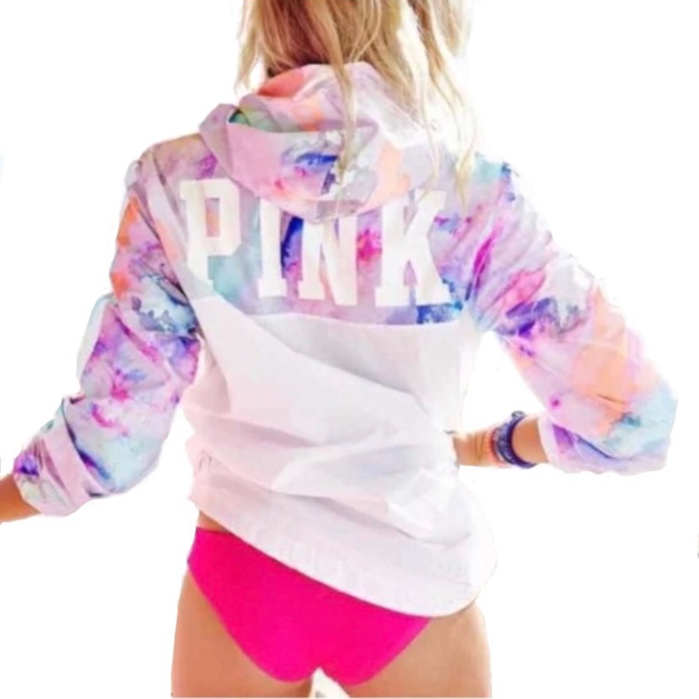 Victoria’s Secret VS PINK Full Zip Watercolor Tie Dye Anorak Windbreaker Jacket